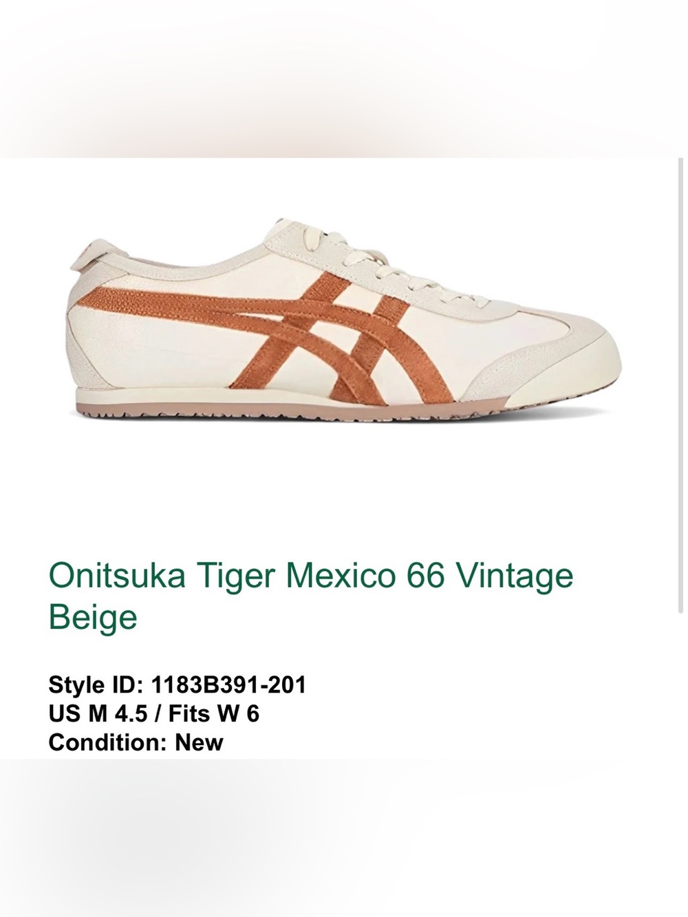 Onitsuka Tiger by Asics Mexico 66 Sneaker in Cream with Rust Stripes